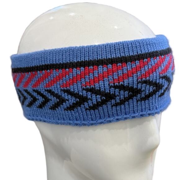 Vintage Eddie Bauer Red Black Blue 100% Wool Headband Ear Warmer One Size - Picture 1 of 7